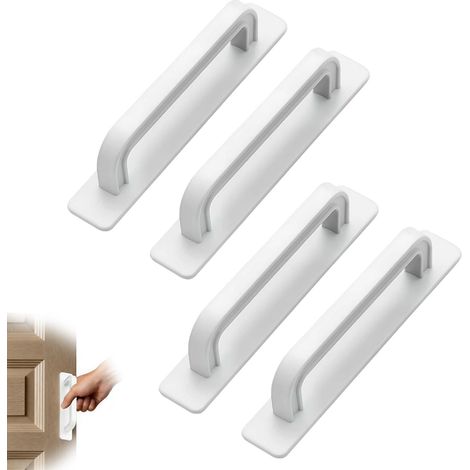 Poignée Adhésive Porte Sans Perçage,poignee de porte adhesive,4Pièces,Blanc Poignée de Meuble Cuisine, corps en plastique, dimensions 10 × 2,5 cm, Pour Porte Coulissante, Balcon, Fenêtre (1/5)