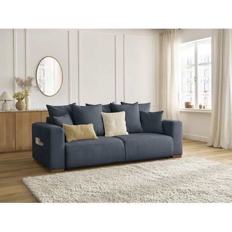 BOBOCHIC - Canapé droit convertible SIDONIE tissu chiné   Bleu foncé (1/5)