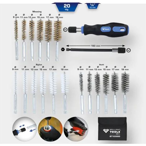 [NEUWERTIG] B-Ware Brilliant Tools Bürstensatz Reinigungsbürsten Set Handgriff Verlängerung 20tlg