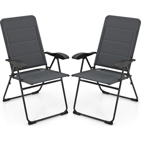 Structure Acier Robuste Confort d'Assise Lot de 2 Fauteuils de Jardin Pliants pour Balcon Terrasse Camping Gris (1/5)