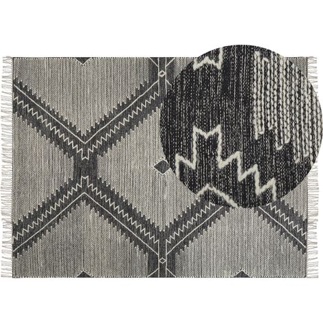 Alfombra de algodón negro blanco crema 160 x 230 cm geométrico borlas Arbaa (1/5)