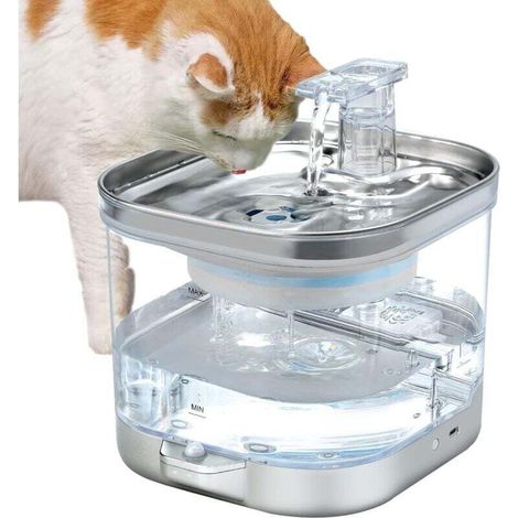 Wireless Cat Fountain, 2L Automatic Cat Fountain with Motion Sensor, 5000mAh Battery Powered, Quiet Pump, Stainless Steel Bowl, 3 Filters, Transparent MUMU (1/4)