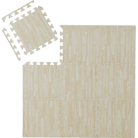 Relaxdays Bodenschutzmatte, 9 Puzzlematten f. Sport & Fitnessgeräte, 0,85 m², EVA Schaumstoff, BPA-frei, Holzoptik, weiß