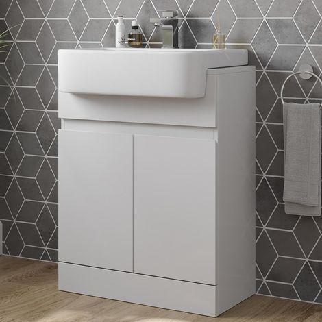Artis White Gloss Freestanding Vanity Unit with Semi Recessed Basin - 600mm (1/5)