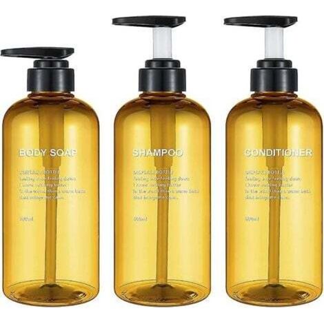 Set of 3 17oz Empty Shampoo Bottles, 500ml Yellow Plastic Pump Bottles with Soap Dispenser