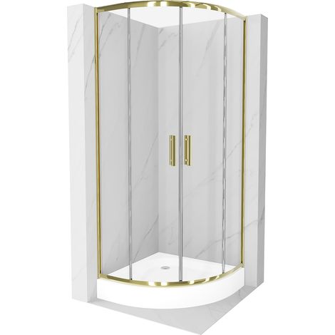 Mexen Rio Halbrunde Duschkabine 80 x 80 cm, transparent, gold + Duschwanne, weiß - 863-080-080-50-00-4710