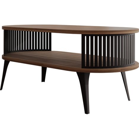 Mesa de centro Vitum III, Negro + Nogal, 44x50x100cm, Diámetro: 0, Aglomerado laminado, Ovalada