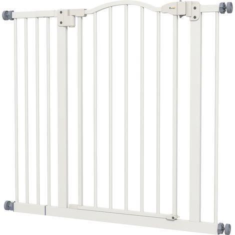 Barrière de sécurité chien 74-94cm avec support extension double blocage pression blanc (1/5)