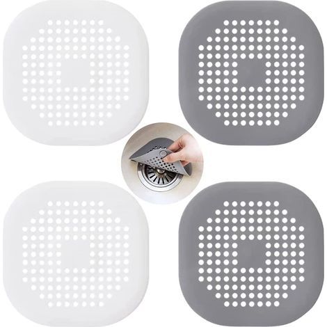Lot de 4 Filtre Evier Cuisine,Protections de Vidange En Silicone,Filtre Drain de che Avec Ventouse,pour Évier de che,che,Baignoire(Blanc et Gris) (1/5)