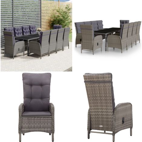 11-tlg. Garten-Essgruppe Poly Rattan Grau - Garten Essgruppe - Garten Essgruppen - Home & Living (1/5)