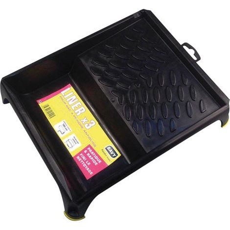 Bac à peinture noir antiglisse plat 180 mm – Grille intégrée – Pour rouleaux jusqu'à 180 mm – Stabilité optimale avec pieds anti-glisse – Savy
