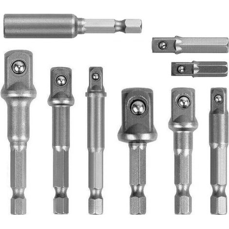 Trade Shop - SET 9 PZ ADATTATOREN FÜR BUSSOLA 1/4" 3/8" 1/2" PER AVVITATORE TRAPANO SDY-96032 - (1/5)