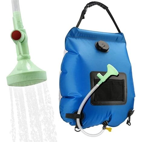 Sac de douche solaire portable 20L – Douche solaire avec tuyau et pommeau – Pour utilisation en extérieur – Bleu (1/5)