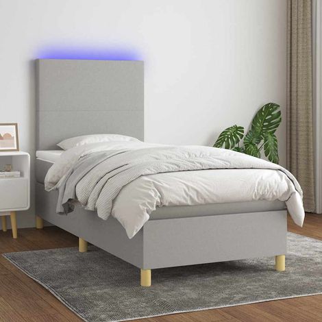 Cama box spring colchón y luces LED tela gris claro 80x200 cm (1/5)