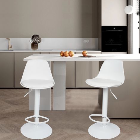 Lot de 2 Tabourets Assise Siege Haut de Bar avec Dossier et Repose-Pieds, Tabouret de Bar en Cuir synthétique, Réglable en Hauteur et Rotative à 360° - Blanc (1/5)