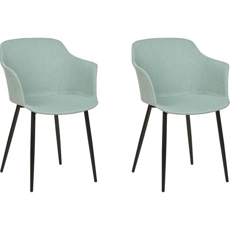 Conjunto de 2 sillas de comedor retro tapizadas con reposabrazos color verde menta Elim