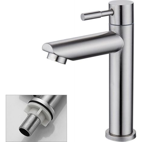 Robinet Salle Bain Eau Froide Uniquement Robinet Lavabo Surface Chromé en Cuivre Durable Robinetterie Lave Mains Cartouche Mousseur Démontable Pratique pour Nettoyer ou Remplacer (1/5)