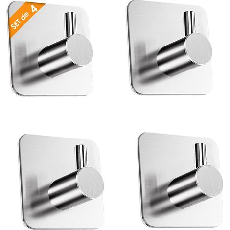 4 Pièces Crochet Adhésif, Crochet Mural Autocollant Acier Inox, Accroche Torchon Cuisine sans Percer Porte Serviette Salle de Bains Porte Manteau Adhésif Maison,Argent (1/5)