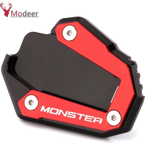 (Monster NOIR ROUGE) Compatible avec Ducati Monster 1200, 1200S, 1200R et 821 Monster. Nouvelle béquille latérale, plaque de protection, extension de repose-pied, support de béquille MaxPower. (1/4)
