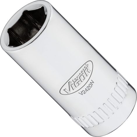 VIGOR Embout carré creux 6,3 mm (1/4") profil hexagonal extérieur 8 mm V2420N, L 25 mm (1/2)