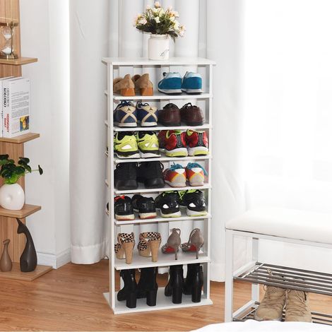 Costway – Étagère à chaussures en bois blanc – 7 niveaux – Capacité 14 paires – Dimensions 46,5 x 26,5 x 110 cm – Meuble de rangement moderne (1/3)