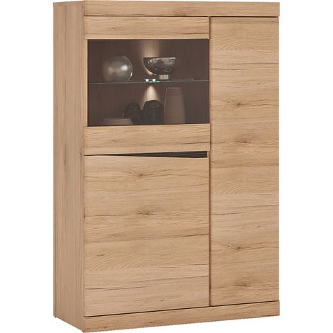 Highboard mit Beleuchtung SANFORD-129 in Eiche hell Nb., B/H/T: ca. 86/131/40 cm (1/5)