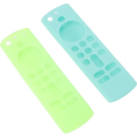 Lot de 2 coques de protection en silicone pour télécommande vocale 3e génération, antidérapantes et antichoc, avec cordon. Couleurs : vert lumineux et bleu glacier. (1/5)