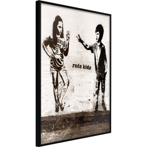 Affiche Murale Encadrée "Banksy Rude Kids" 30 x 42 cm Noir