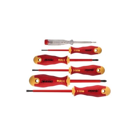 ERGONIC 6-teiliges isoliertes Schraubendreher-Set. SL/PH mit Spannungsfinder Felo 41396398
