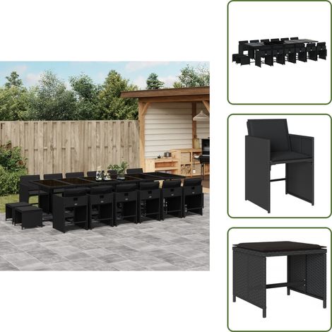 Cuscini per sedie - vidaXL Set da Pranzo da Giardino 17 pz con Cuscini Nero in Polyrattan - Cuscini per sgabelli