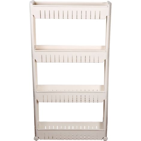 Carrito de almacenamiento delgado de 4 niveles, carrito deslizante para espacios estrechos en cocina y baño, plástico, blanco. (1/4)