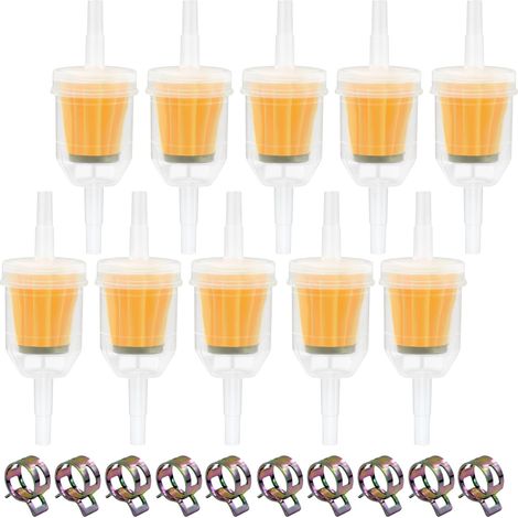 10 Pièces Filtre a Essence, Filtre Essence Tracteur Tondeuse 6-8 mm, Avec 10 Clips de Tuyau pour Moto, Scooter, Générateur, Tondeuse à Gazon, Auto (1/5)