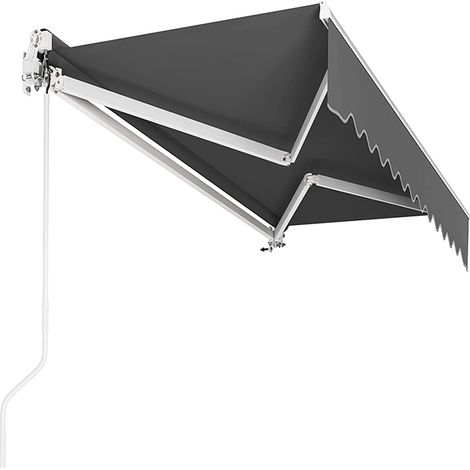 LIFURUN Tenda da Sole a Bracci Estensibili, 300 x 250 cm, Tenda a Braccio Raggi UV con braccio snodato, supporto a parete, manovella, in alluminio/poliestere, per esterni, terrazze, balcone, Grigio (1/5)