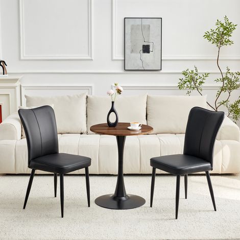 Set da pranzo con tavolo e 2 sedie in MDF, metallo e PU nero/noce, tavolo rotondo Ø60x72 cm (1/5)