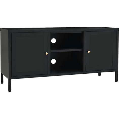 Maison Exclusive - TV-Schrank Schwarz 105x35x52 cm Stahl und Glas (1/5)