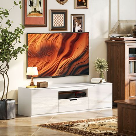 MEUBLIV Mobile TV bianco 160 cm – 2 ante, 1 cassetto, passacavi integrato (1/5)