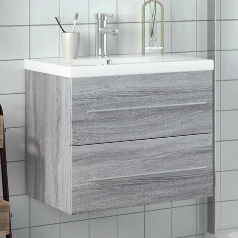 Meuble sous lavabo avec vasque en céramique et robinet, gris sonoma, 60 x 38,5 x 48 cm - PANGIVO (1/5)