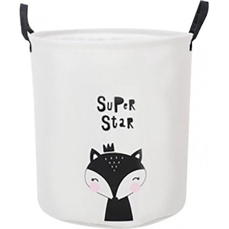 Panier de rangement et panier à linge robuste - Vos Super Star - Chambre d'enfant - Panier à linge pour chambre d'enfant - Panier de rangement pour jouets - Noir - Blanc (1/4)