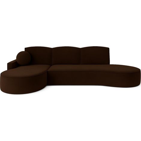 Ecksofa MOLLY mit abgerundeter Form in Braun Creme Beige Grau Velour Stoff - trendige abgerundete Form (mit Schlaffunktion) Liegefläche: 140x207 cm (1/5)