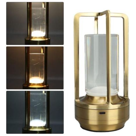 Lampe de table LED portable, rechargeable, 3 couleurs, variateur d'intensité, tactile, pour chambre, salon, bar (dorée) (1/4)