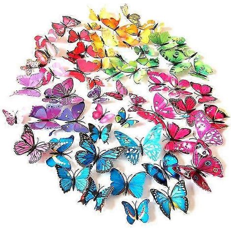 72 autocollants muraux papillons 3D, 6 couleurs pour chambres de garçons et de filles (1/5)