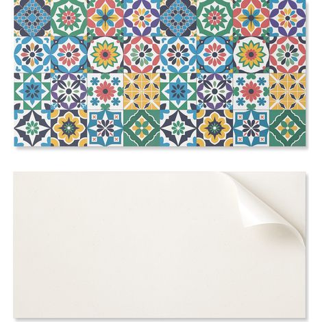 Revestimiento mural de vinilo autoadhesivo con gr谩ficos para cocina, 120x60 cm. Dise帽o de mosaico a cuadros.