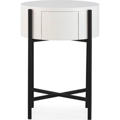 Table de chevet bois de cèdre blanc et métal noir design moderne - Blanc mat et noir profond (1/5)