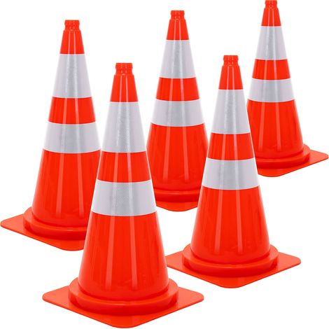 ECD Germany Lot de 5 Cônes de Signalisation 75 cm, Orange, Plot de Chantier Réfléchissant avec 2 Bandes et Empilable, Grande et Robuste avec Fente pour les Doigts, Régulation Trafic Contrôle Routier (1/5)
