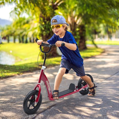 Trottinette enfant avec pneus de 30 cm, guidon réglable en hauteur, frein et support, cadre en acier, pour enfants à partir de 5 ans, rouge (1/5)