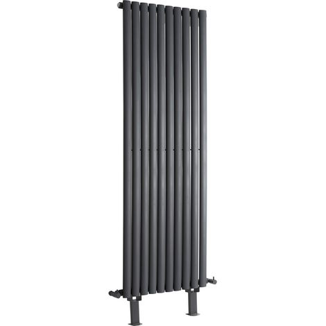 Milano Aruba - Modern Anthracite Single Panel Vertical Oval Column Radiator with Feet - 1780mm x 590mm (1/5)