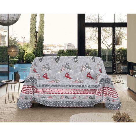 Telo Arredo Made in Italy in Cotone Grandfoulard Copritutto Copridivano Copriletto-Teli Sofà Arredatutto-Drappeggio-Arazzo-Copridivano Grand Foulard Letto Singolo - 80style Grigio