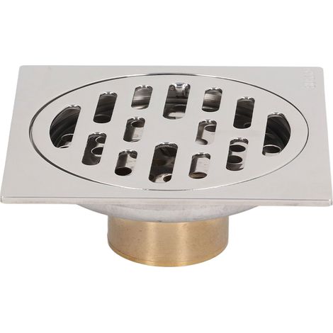Siphon de sol carré de 10 cm (4 pouces) anti-odeurs et anti-insectes, peu profond, avec âme en cuivre pur, pour salle de bain, cuisine, balcon, plaqué pour eaux peu profondes. (1/5)