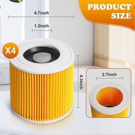 Lot de 4 filtres de rechange pour aspirateurs Karcher WD3, WD2, WD1, MV3, MV2, AK, KNT, NT, SE et VC (référence : 6.414-552.0). (1/5)