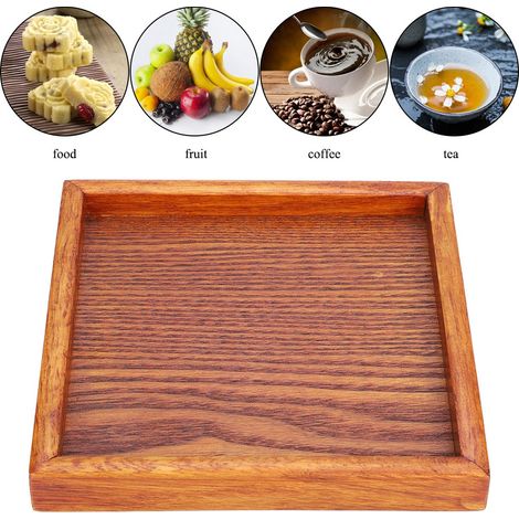 Quadratisches Tablett aus Massivholz, tragbar, zum Servieren von Tee, Kaffee, Aperitifs und Speisen (12,5 x 12,5 x 2 cm) (1/5)